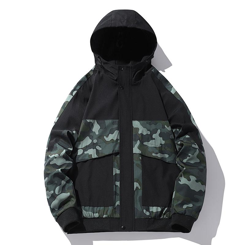 Men S Hooded Camouflage Stitching Casual Sports Plus Size Jacket Outerwear