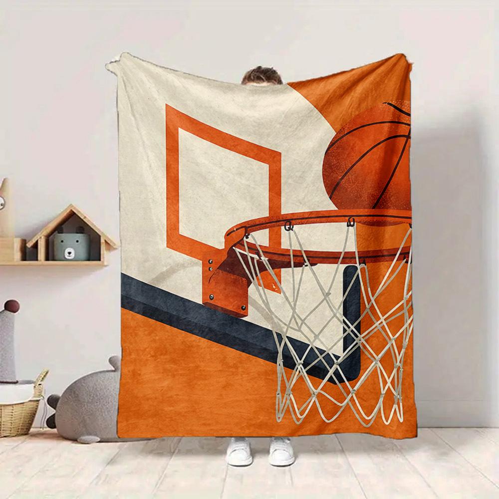 1pc Basketball Hoop Blanket, Lightweight Flannel Throw Blanket for Sofa, Bed, Travel, Camping, Living Room, Office, Couch067