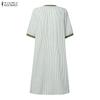 ZANZEA Women Casual Round Neck Summer Half Sleeve Stripe Dress