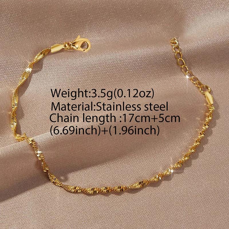 Luxury Stainless Steel Twisted Adjustable Bracelet for Women Girls Minimalist Metal Fried Dough Twists Water Wave Chain Jewelry