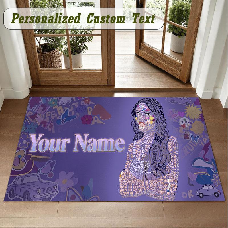 Crystal Velvet Square Rug Custom NameOlivia Rodrigo Pattern Non Slip Home Floor Decor Rug