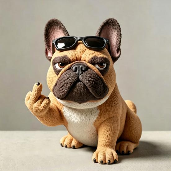 Funny Middle Finger Bulldog Statue Resin Cute Animal Figurine for Desktop Office Car Decor Gag Gifts for Dog Lovers