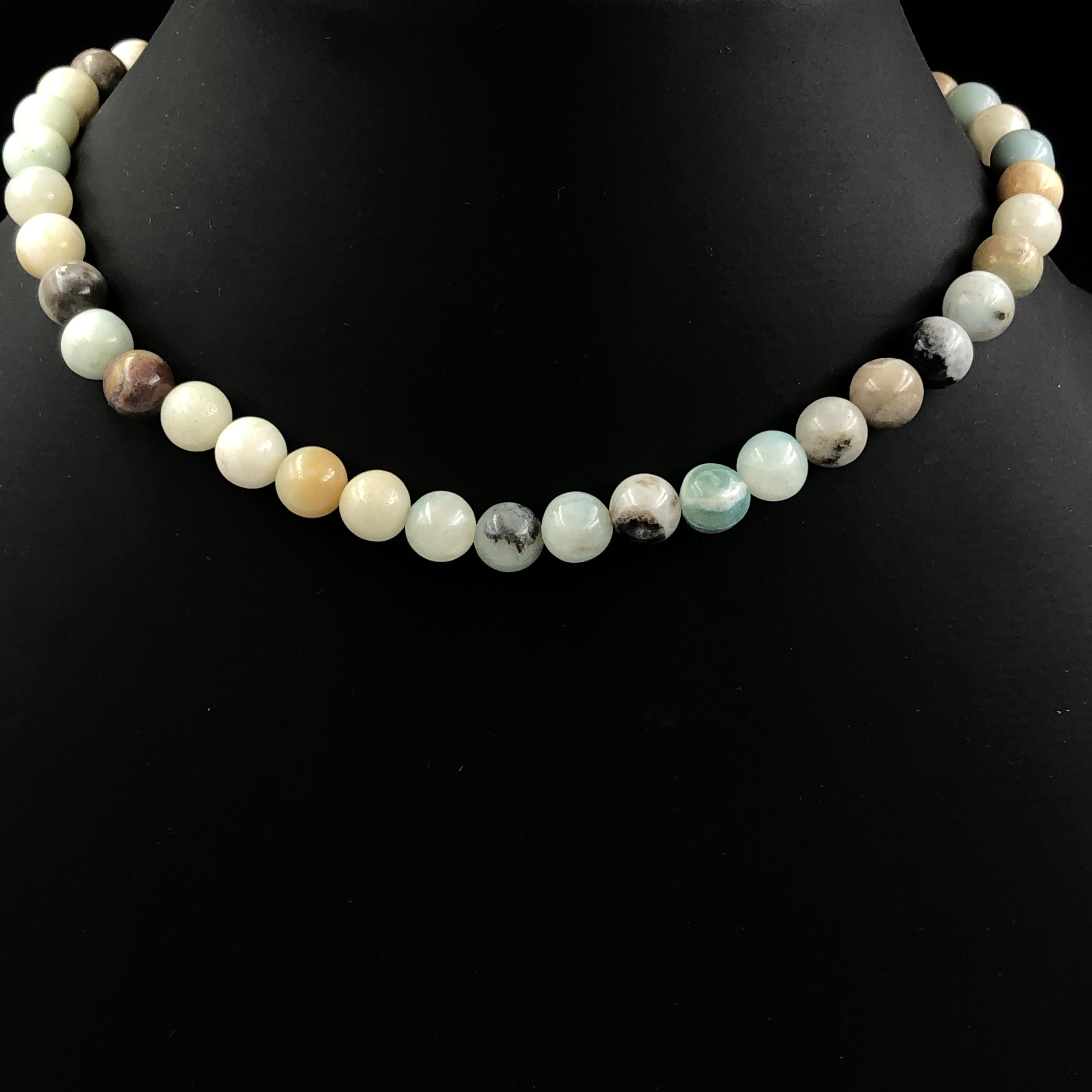 8mm Natural Multi Amazonite Gemstone Beads Jewelry Handmade Pretty Multi Color Beads Necklace 17-20  For Her 8BN-7