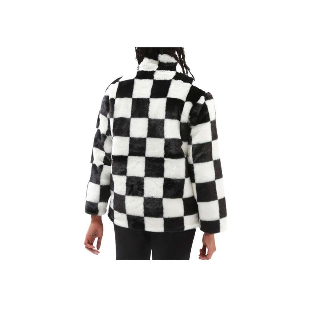 Vans Black and White Checkerboard Faux Fur Stand Collar Zip-Up Jacket VN0A5LJ5705