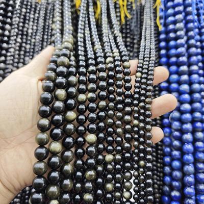 Natural Wujin Obsidian Round Loose Beads, Pure Black Beads, DIY Jewelry Making, Semi-Finished Bracelet Accessories
