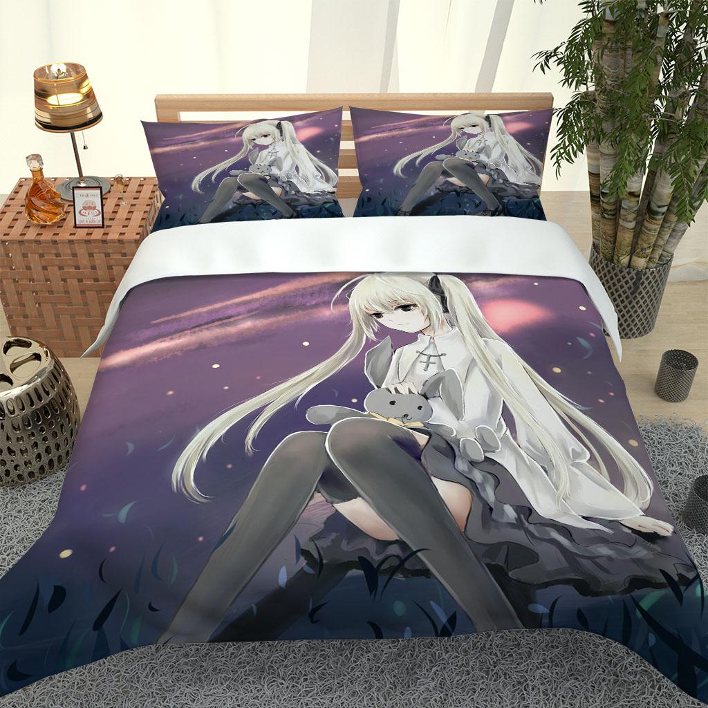 Anime Cute Pretty Girl Printed Polyester Bedding Set 3D Quilt Duvet Cover Pillowcase Kids Bed Comfortable Bed Set Twin King