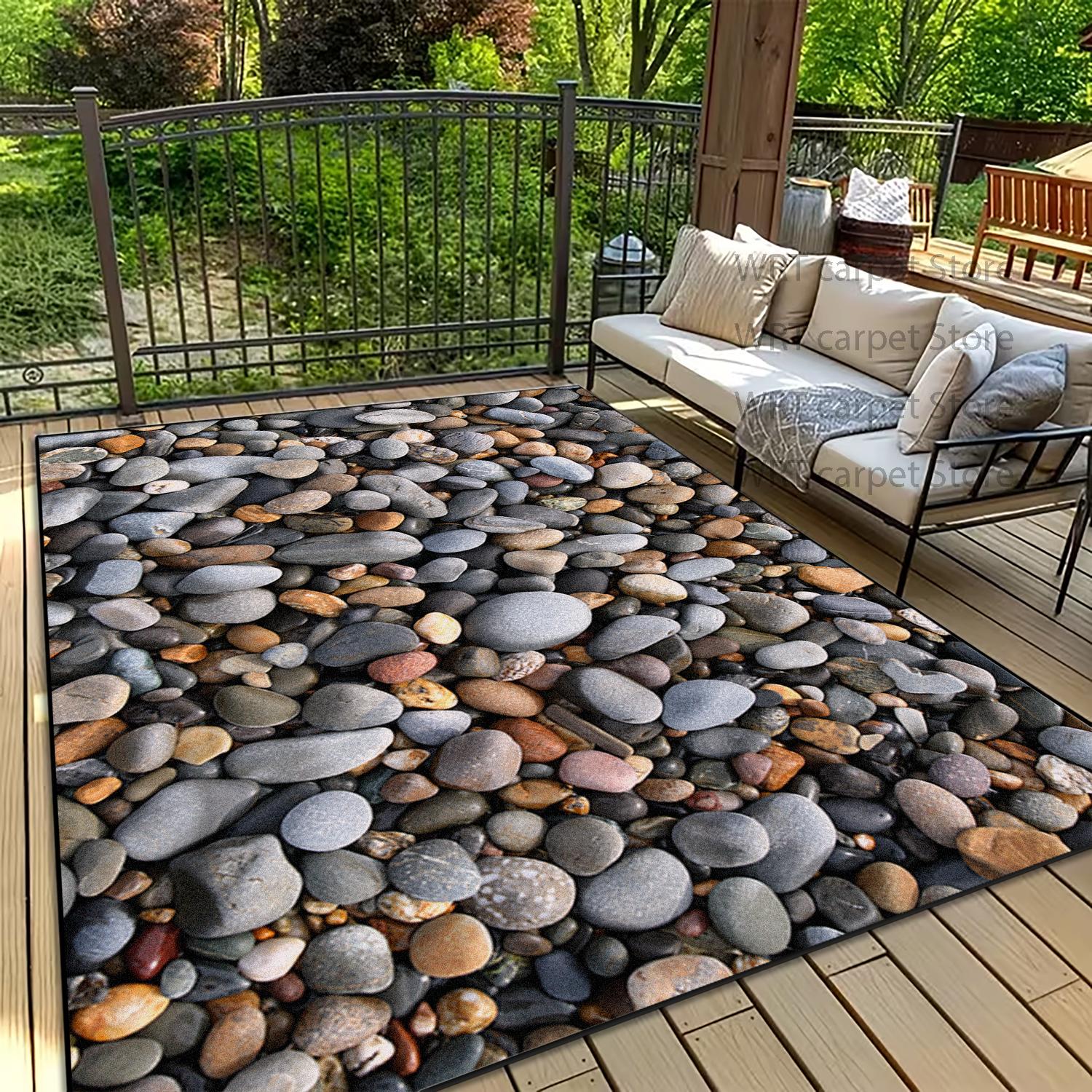 

3D Fresh Style Stones Outdoor Mats Dark Toned Non-slip Easy Cleaning Lounge Rugs Decoration Home Children Living Room Carpets 60x90cm