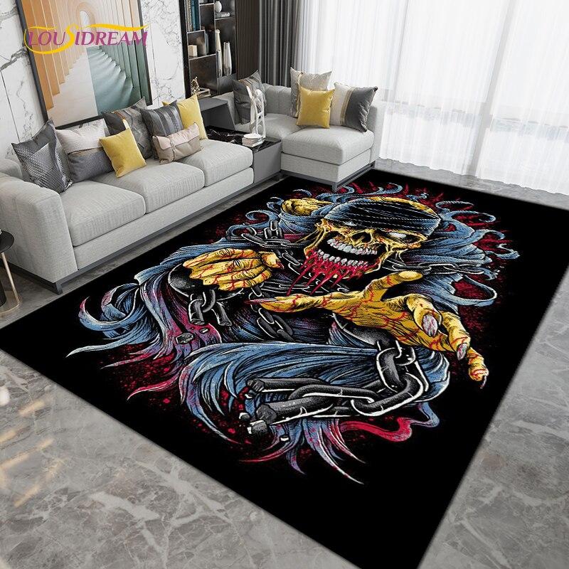 Horror Skull Art Area Rug,Carpets for Living Room Bedroom Decoration, Sofa Chair Cushion Rug,Kitchen Bathroom Non-slip Floor Mat