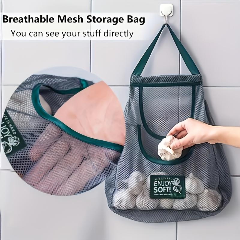 Multi-Pocket Hanging Mesh Storage Bags for Kitchen Versatile Wall Organizer for Fruits, Vegetables, Ginger & Garlic Kitchen Organizers And Storage