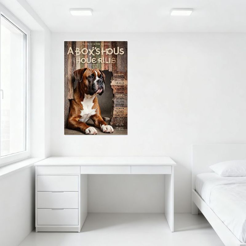Rustic Boxer Dog Wooden Door Rules Metal Tin Sign, Dog Breed Health Wall Plaque, Home Decor for Kitchen Living Room Bar, Pet Fam