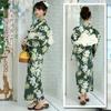 RAVIR Yukata Deep and Elegant Lily Floral Bold Japanese Fluffy Obi and Geta One Size Fits All Women's 3-Piece Set, Design, Style, Belt, Sandals,