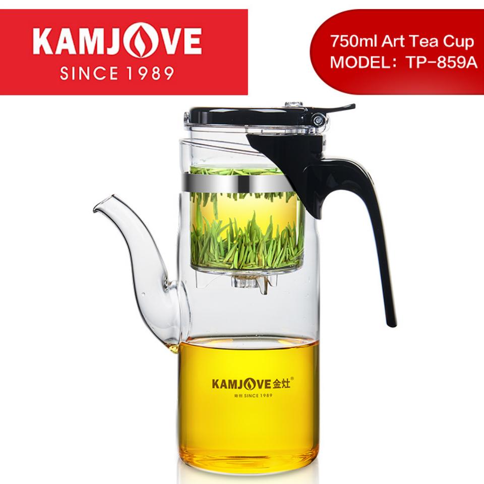 KAMJOVE Multi Style Glass Kung Fu Tea Pot, One click Filter, Kung Fu Teapot Press, Auto Open Art Portable Teacup, 500ml-750ml