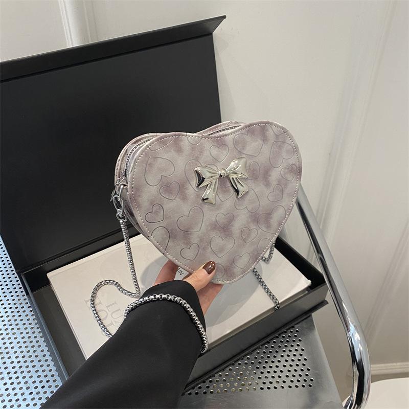 New Fashion Love Printed One-shoulder Crossbody Bag Little Peach Heart Cute Women's Bag Personality Trendy Bow Bag