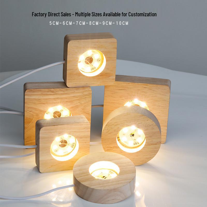 LED Night Light with Wooden Base and Crystal Ball Atmosphere, USB-Powered