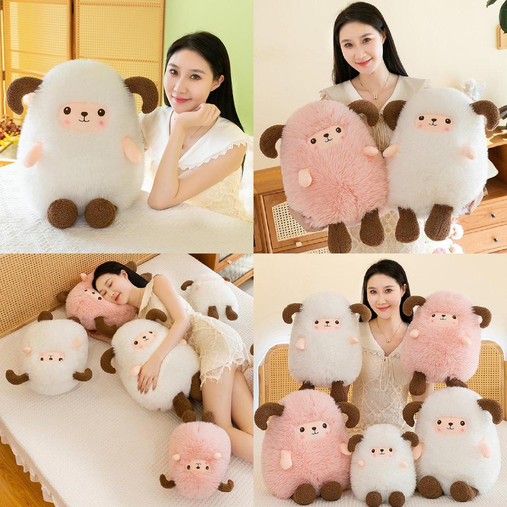 Adorable White And Pink Plush Sheep Toy Soft Stuffed Animal Cushion For Girls Gifts