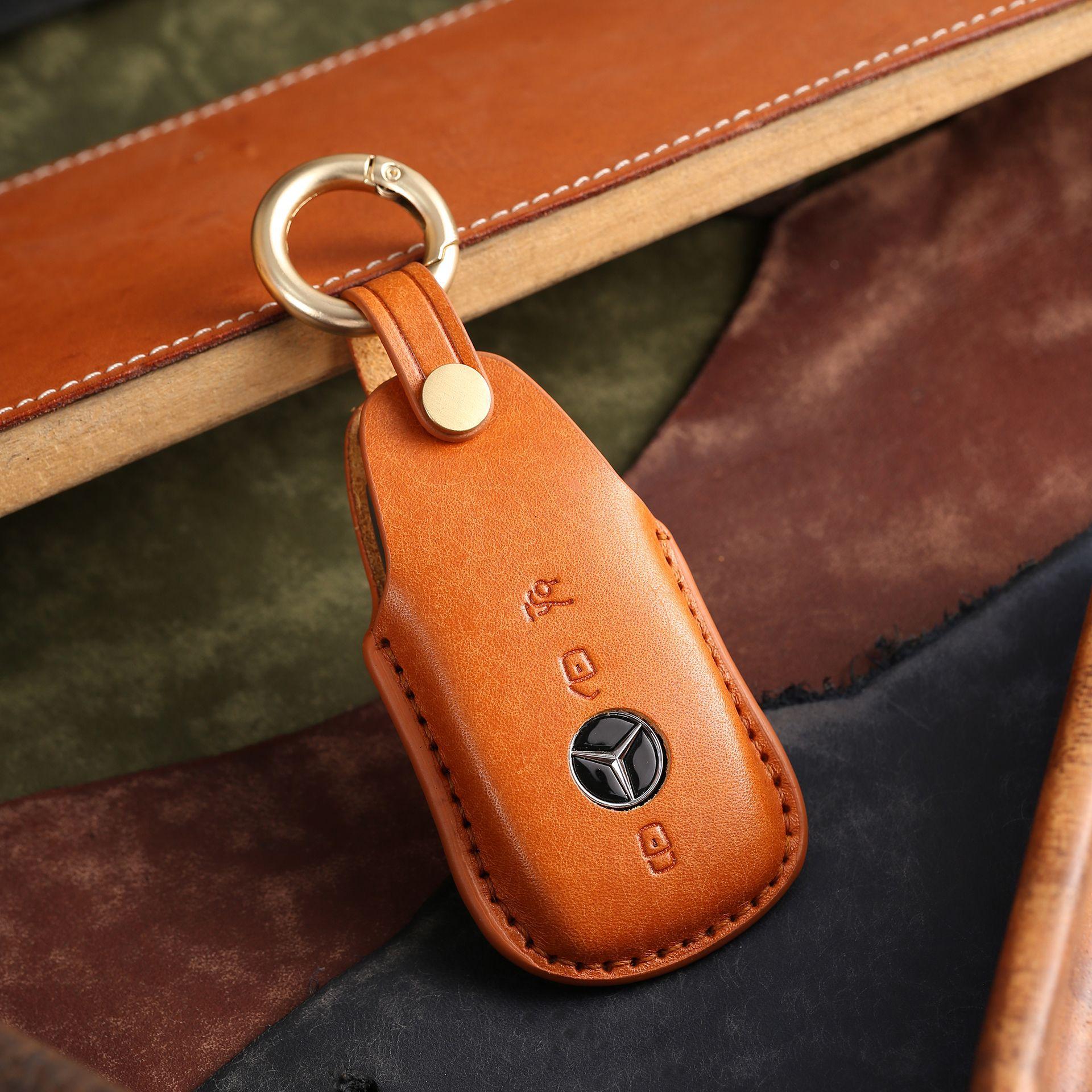 

Подходит для кожаного чехла для ключа Mercedes-Benz C260L glc gle GLB e-class A-class amg кольцо для ключа от машины оранжевый