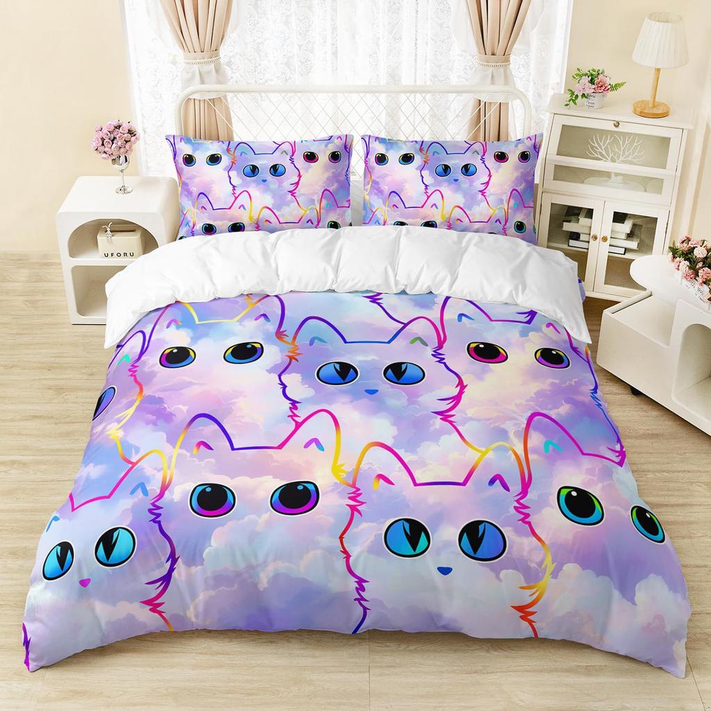 Cute Cat Down Comforter Set Bedding Set 3-piece Duvet Cover Set