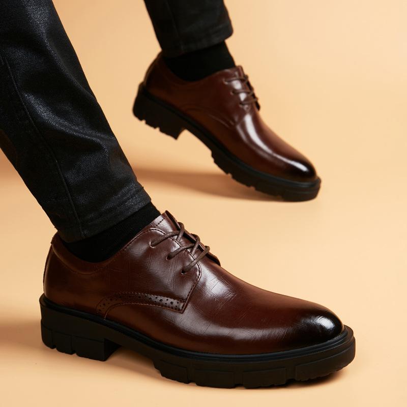 Men British Heightening Wedding Shoes Leather Shoes Casual Leather Business Dress Shoes