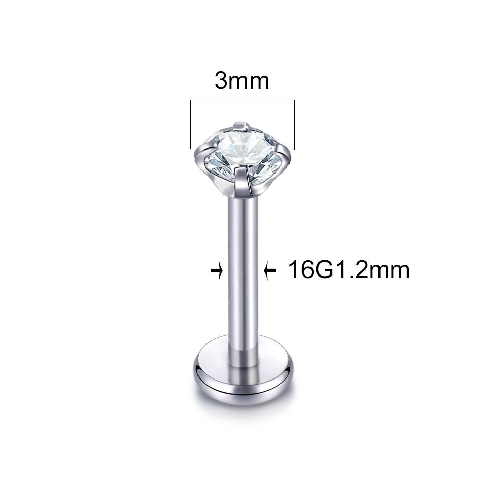 1pcs ASTM F136 Titanium Labret Piercing 2/3/4/5mm Zircon Ear Cartilage Tragus Lobe Helix Stud Earrings Piercings Body Jewelry