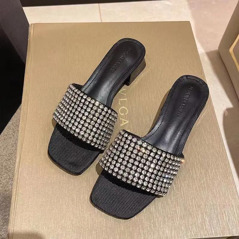 Fashion Woman Slippers Square Toe With Heel Slides Chic and Elegant Shoes for Women Top Designs H Sandal Wholesale Sandals On Promotion