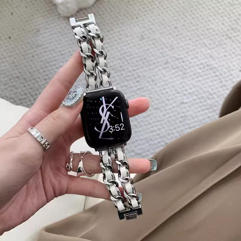 

Шикарный джинсовый ремешок с двойной цепочкой для Apple Watch Ultra/SE 987654 42/44/45/46/49 mm серебряный