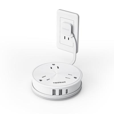 TESSAN Power Strip with Slim 3 AC 1 and 2 Compatible with and Power Ideal for Business Trips and Travel USB, Short, Plug, Type-C Plug, Round,
