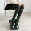 Retro Britischer Stil Grüne Rautenmuster Damenstrumpfhose Mode Farbblock Hohe Elastizität Schlank Frühling Warm Hottie Lolita Strumpfhose