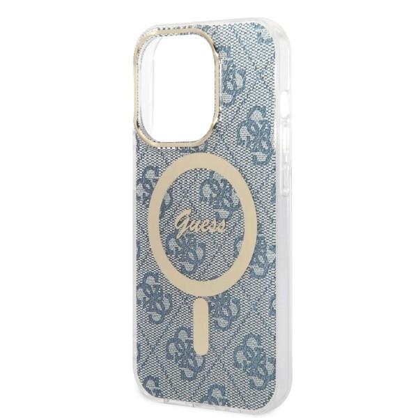 Guess GUBPP14XH4EACSB Case+ Charger Set iPhone 14 Pro Max 6.7" blue/blue hard case 4G Print MagSafe