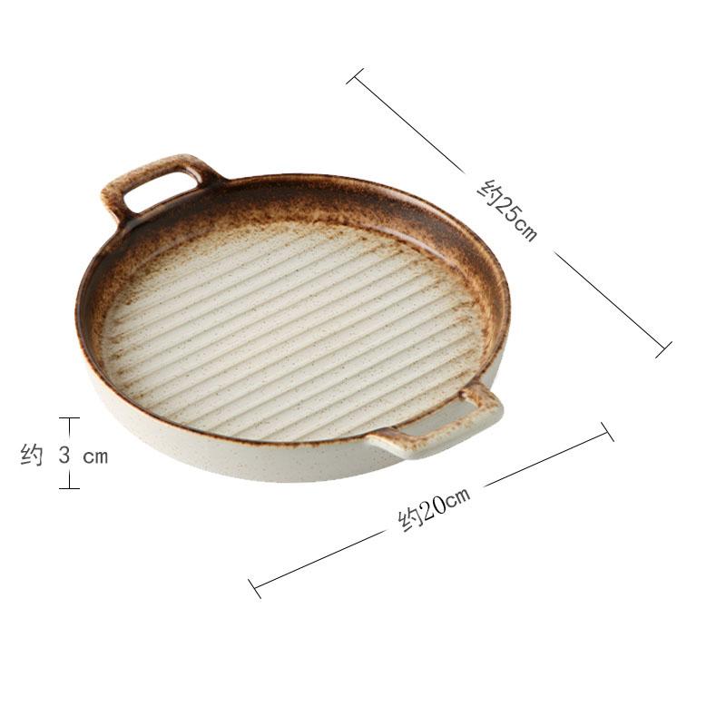 Double Ear Horizontal Texture Disc Ceramic Flat Plate Baking Plate Barbecue Plate Steak Plates Molecular Cooking Retro Tableware