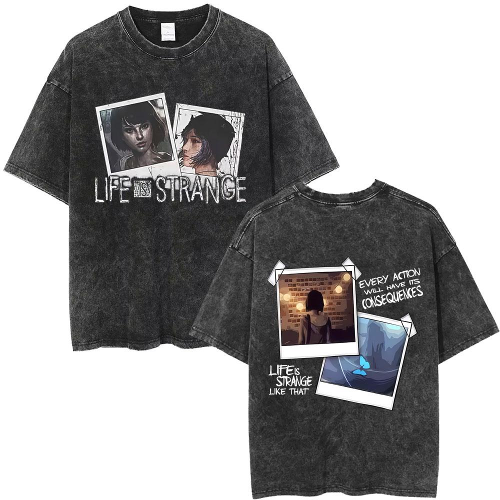 

Washed Vintage Game Life Is Strange Merch Tshirt Men Women Player Casual Retro Tshirts Male Fashion Oversized Cotton T Shirts S