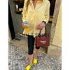 Summer New Product Women's Clothes French Style Casual Loose Yellow Stripe Long Sleeves Lapel Mid-Length Shirt Tops
