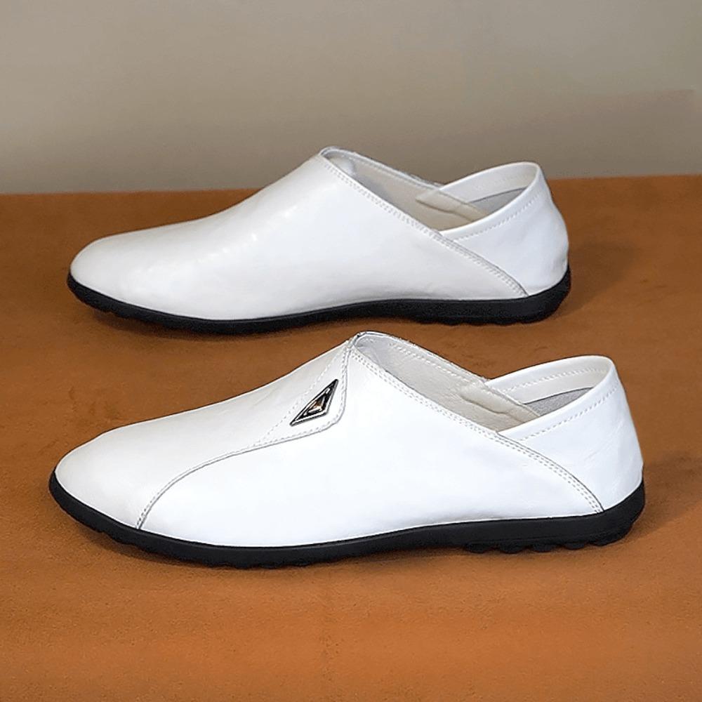 Casual Leather Shoes for Men Slip Resistant Soft Sole Trendy Loafers Comfortable Driving Shoes