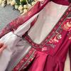 Vestido de Fiesta Boho para Mujer Impresión Floral Preciosa Gasa Manga de Farol Cierre de Cordones Cruzado Cuello en V Empalme de Banda de Satén