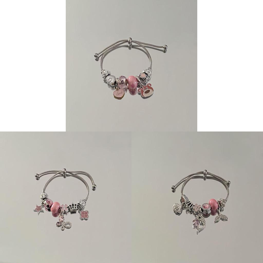 Sweet Cool Princess Style Pink Butterfly Pendant Bracelet With Rhinestones For Women