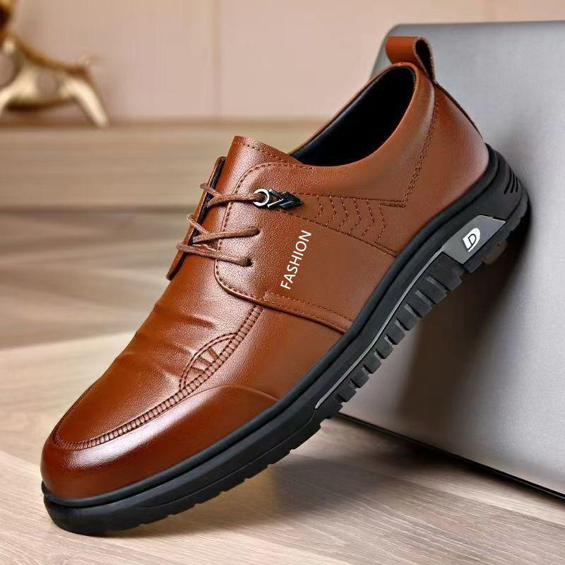 

Men s shoes new soft sole comfortable breathable business men s summer casual leather shoes versatile lace-up leather shoes 45 коричневый