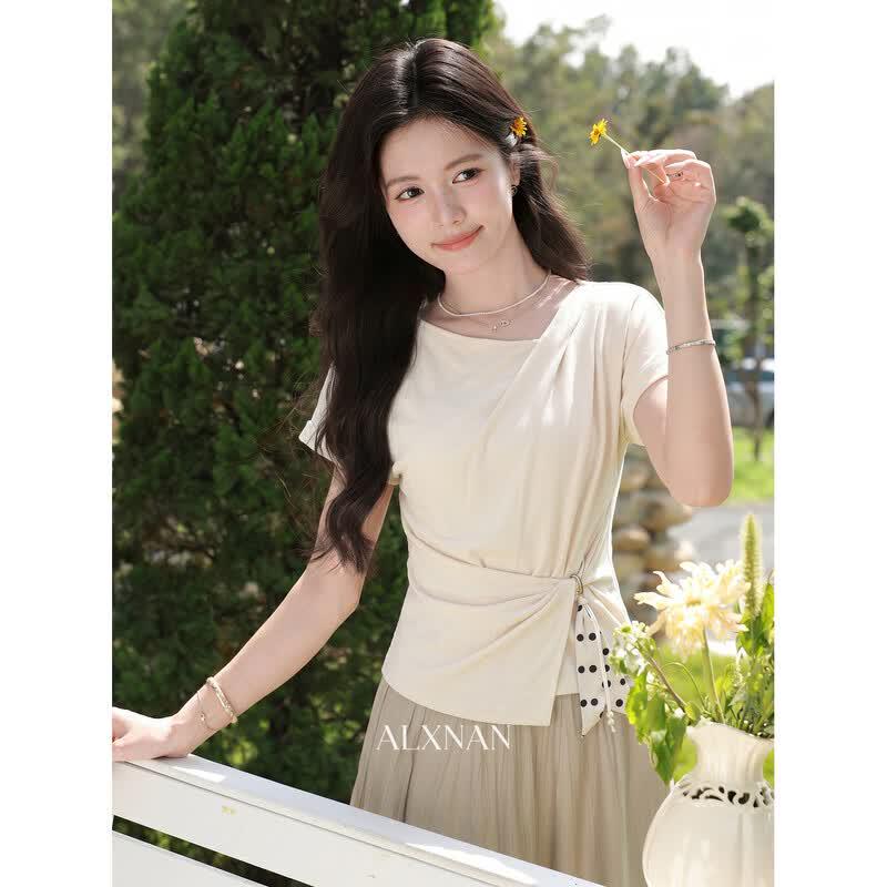 Deer Xiangnan French Style Apricot Short Sleeve T-Shirt M