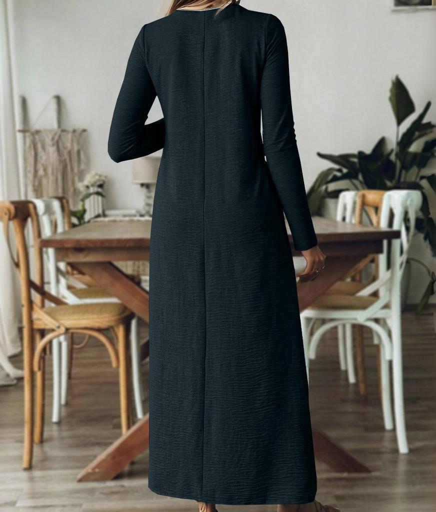 2025 Autumn/Winter Elegant European & American Solid Color Long Sleeve Slimming Maxi Dress