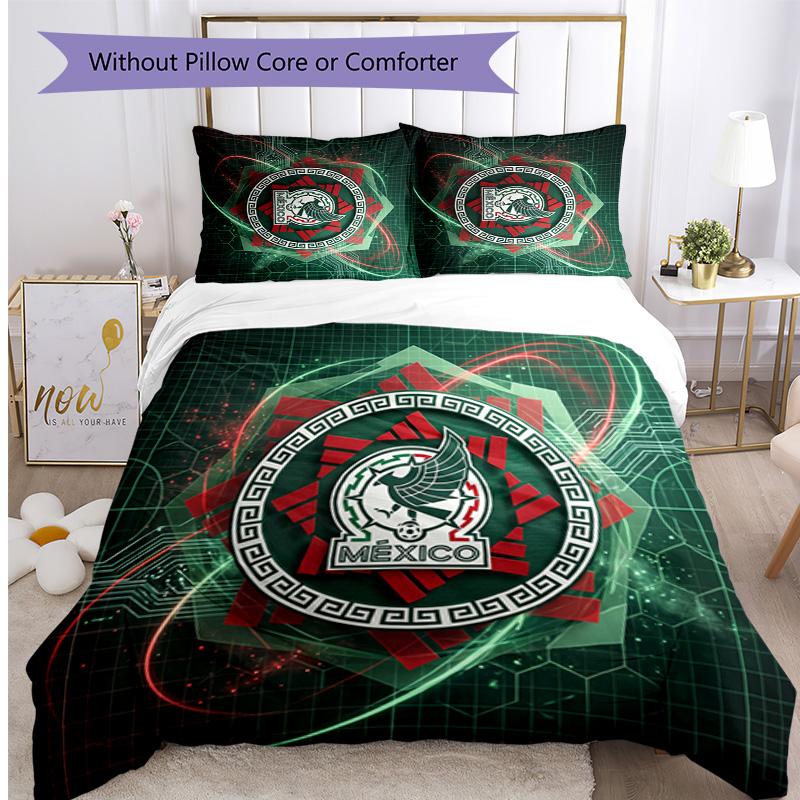 Mexico footbal Printed Bedding 3 Piece Set Cozy Breathable Bed Cover Set as Housewarming Holiday Gift