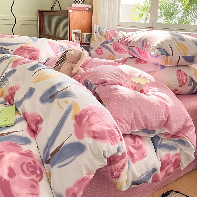 Set din patru piese din bumbac, pat din bumbac pur, husă de pilota, cearșaf de pat, set din trei piese pentru dormitor, lenjerie de pat