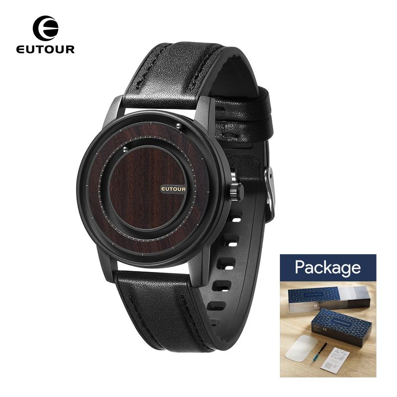 AUQ1 EUTOUR-Reloj Magnético de Bolas Unisex, Reloj con Elemento de Diseño de Madera, Correa de Cuero PU, Diseño Único de Agujas, Reloj Casual de Negocios