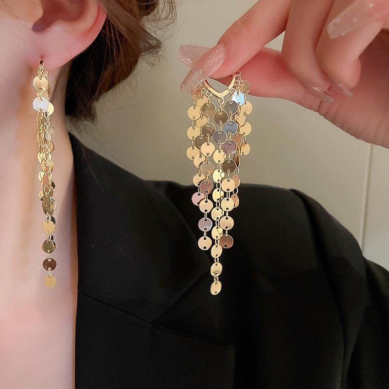 Exaggerated Tassel Stud Earrings for Women - Heart-Shaped Luxury Disc Design