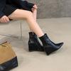 Slope Heel High Heel Short Boots 2025 New Autumn and Winter Pointed Elastic Thin Boots Black Retro Versatile Martin Boots Women