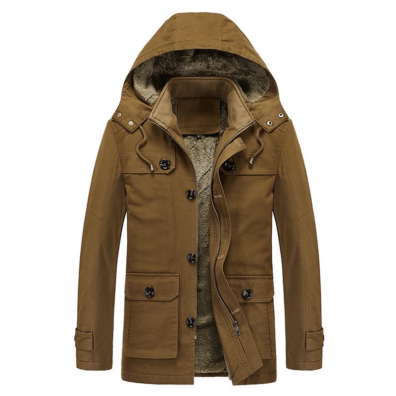 Men's Cross-Border Casual Fleece-Lined Cotton Jacket - Warm Mid-Length Trench for Autumn/Winter