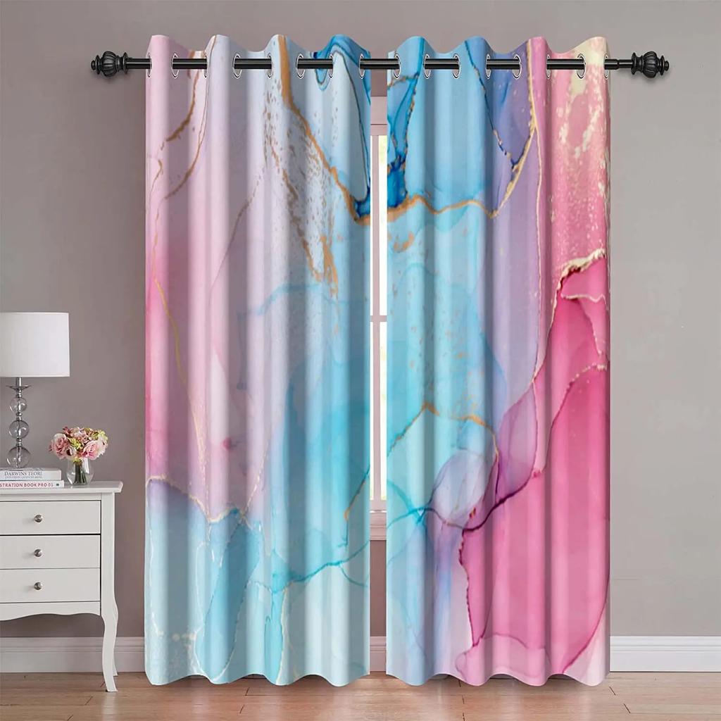 Luxury Marble Gold Cracks Curtains for Living Room, Drapes with Grommets, Modern Abstract Fashion Window Decoration