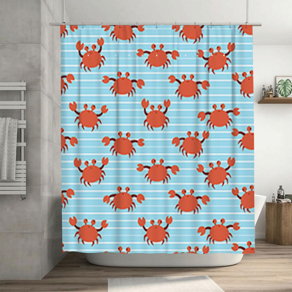 Ocean Blue Crab Shower Curtain 3D Printed Fabric Waterproof Bathroom Decor