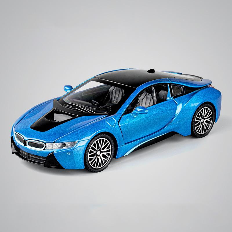 Miniaturas 1/32 BMW I8 Super Coche Deportivo Alta Simulación Diecast Aleación Modelo de Coche Sonido y Luz Retroceso Colección Juguete para Niños Regalo