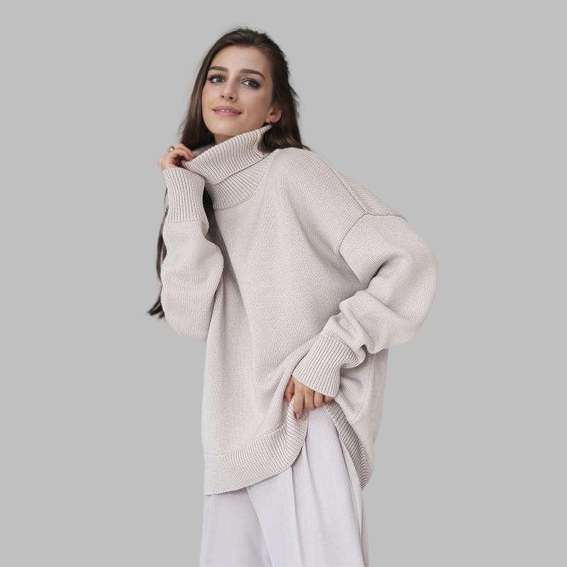 Women's Classic Solid Color Turtleneck Sweater - European & American Autumn/Winter Loose Knitwear