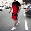 Men's 3D Print Letter Line Splicing Outdoor Vacation Casual Street Wear Round Neck Short Sleeved T-shirt Shorts Sports Set of 2 Pieces