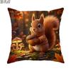 1pc 2D Flat Throw Pillow Covers Autumn Season Squirrel Acorn Mushroom Cozy Illustration Orange Brown Green Soft Velvet Washable Pattern Pillow Covers