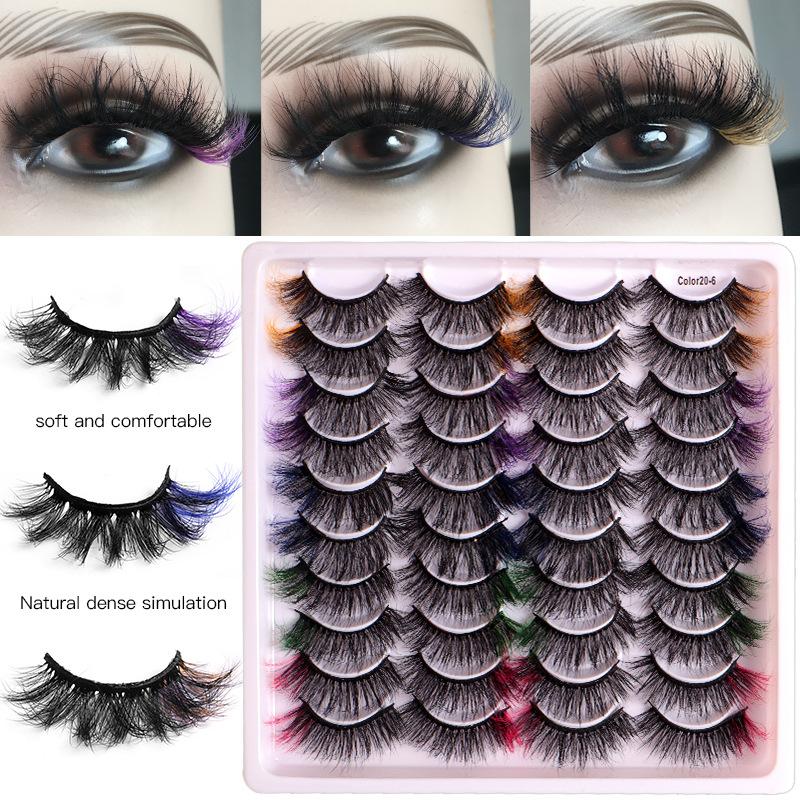 20 Paar farbige falsche Wimpern, vergrößern die Augen, dicke und geschwungene gekreuzte Wimpern.